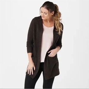 Barefoot Dreams CozyChic Lite Relaxed Hooded Cardigan in Brown
